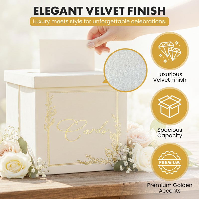 Elm Skies Wedding Card Box - 9" x 9" Collapsible Velvet - Covered Design - Cards Box for Wedding Receptions, Birthdays Party, Bridal & Baby Showers, Graduations, Anniversaries - Holding upto 150 Cards - Image 2