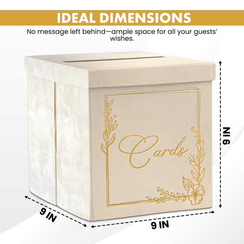 Elm Skies Wedding Card Box - 9" x 9" Collapsible Velvet - Covered Design - Cards Box for Wedding Receptions, Birthdays Party, Bridal & Baby Showers, Graduations, Anniversaries - Holding upto 150 Cards - Image 4