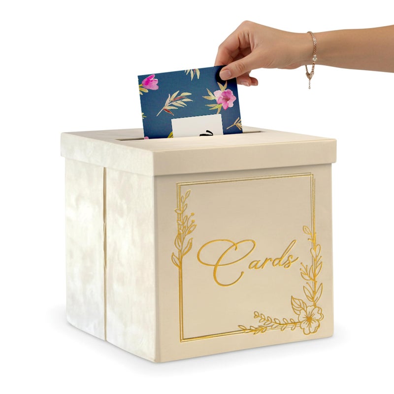 Elm Skies Wedding Card Box - 9" x 9" Collapsible Velvet - Covered Design - Cards Box for Wedding Receptions, Birthdays Party, Bridal & Baby Showers, Graduations, Anniversaries - Holding upto 150 Cards - Image 1