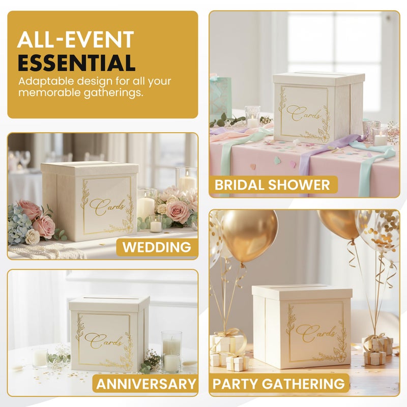 Elm Skies Wedding Card Box - 9" x 9" Collapsible Velvet - Covered Design - Cards Box for Wedding Receptions, Birthdays Party, Bridal & Baby Showers, Graduations, Anniversaries - Holding upto 150 Cards - Image 5