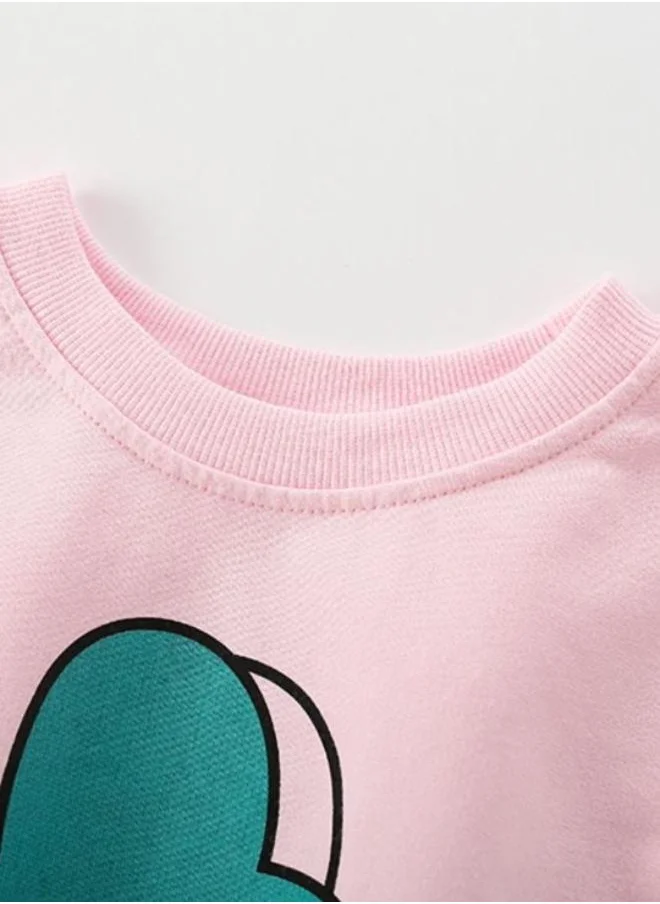 يونيكي Pink Printed Long Sleeve Crew Neck T-Shirt