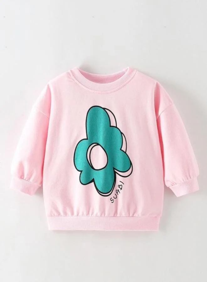 يونيكي Pink Printed Long Sleeve Crew Neck T-Shirt