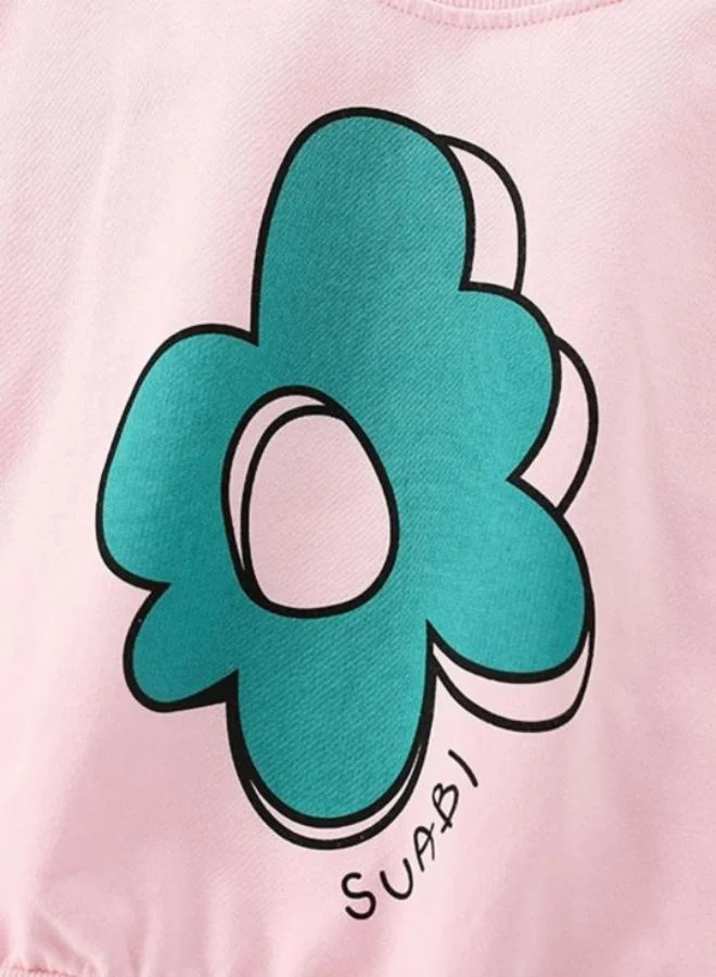 يونيكي Pink Printed Long Sleeve Crew Neck T-Shirt