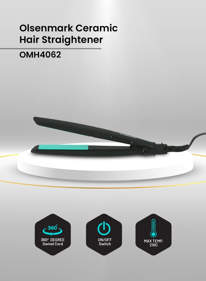 Olsenmark Ceramic Hair Straighteners Omh4062, Hair Styler 360 Swivel Cord, Hair Heating Auto Temperature Control, Ptc Heating Element Black 400grams - Image 2