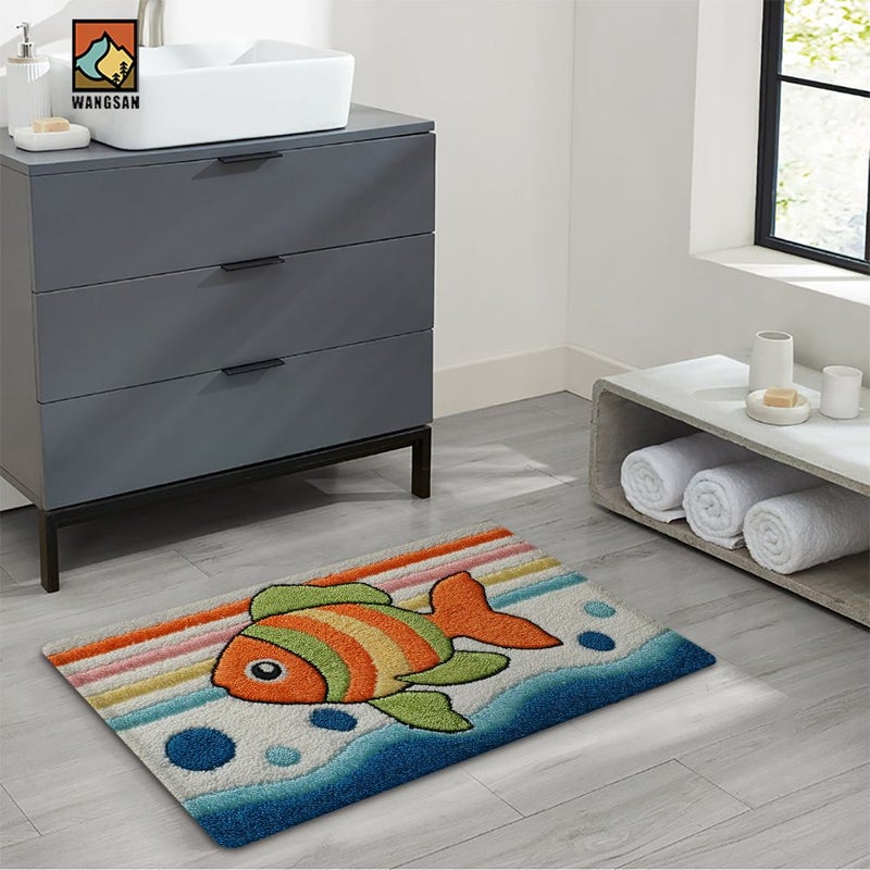 Non Slip Fish Pattern Bathroom Mat 60x40cm Super Fine Fiber Soft Floor Mat for Bathroom Living Room Bedroom - Image 2