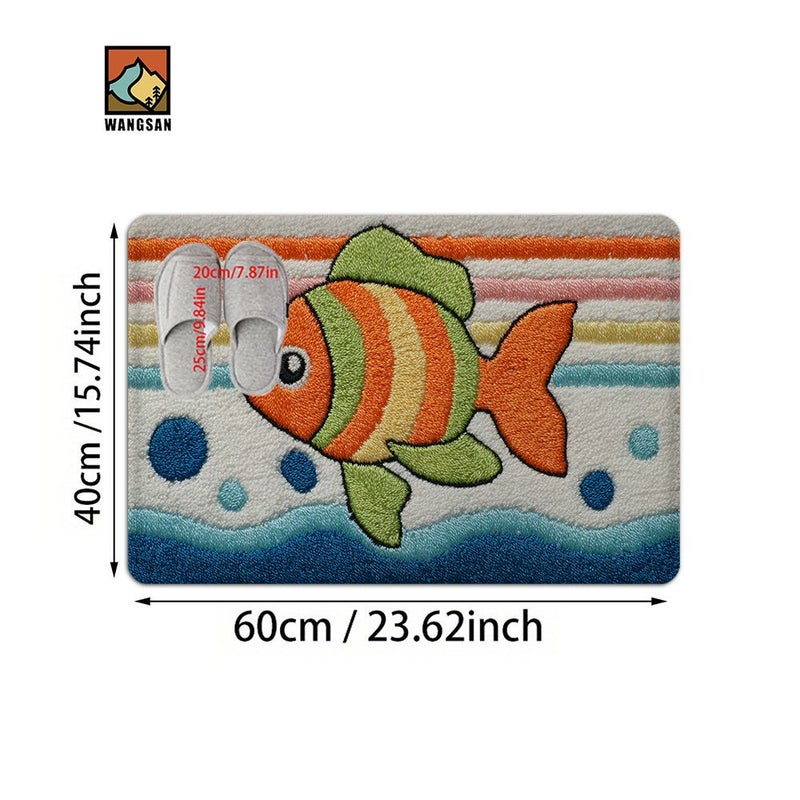 Non Slip Fish Pattern Bathroom Mat 60x40cm Super Fine Fiber Soft Floor Mat for Bathroom Living Room Bedroom - Image 3