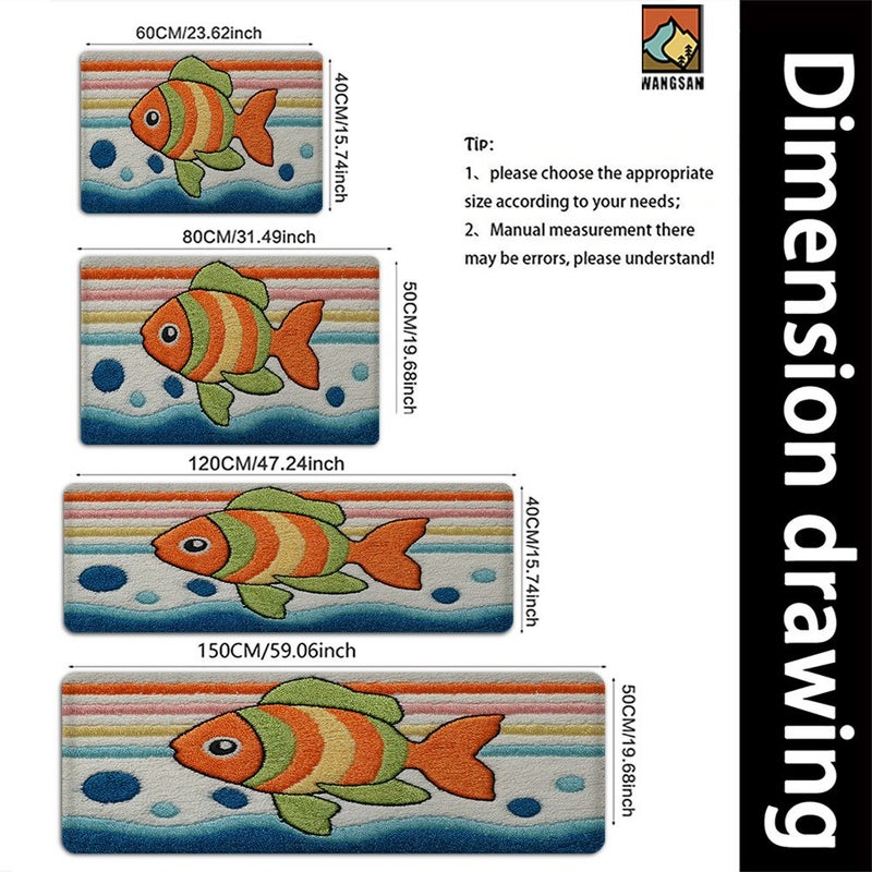 Non Slip Fish Pattern Bathroom Mat 60x40cm Super Fine Fiber Soft Floor Mat for Bathroom Living Room Bedroom - Image 4