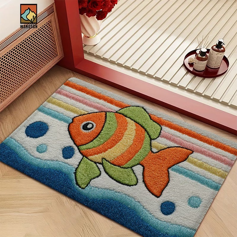 Non Slip Fish Pattern Bathroom Mat 60x40cm Super Fine Fiber Soft Floor Mat for Bathroom Living Room Bedroom - Image 1