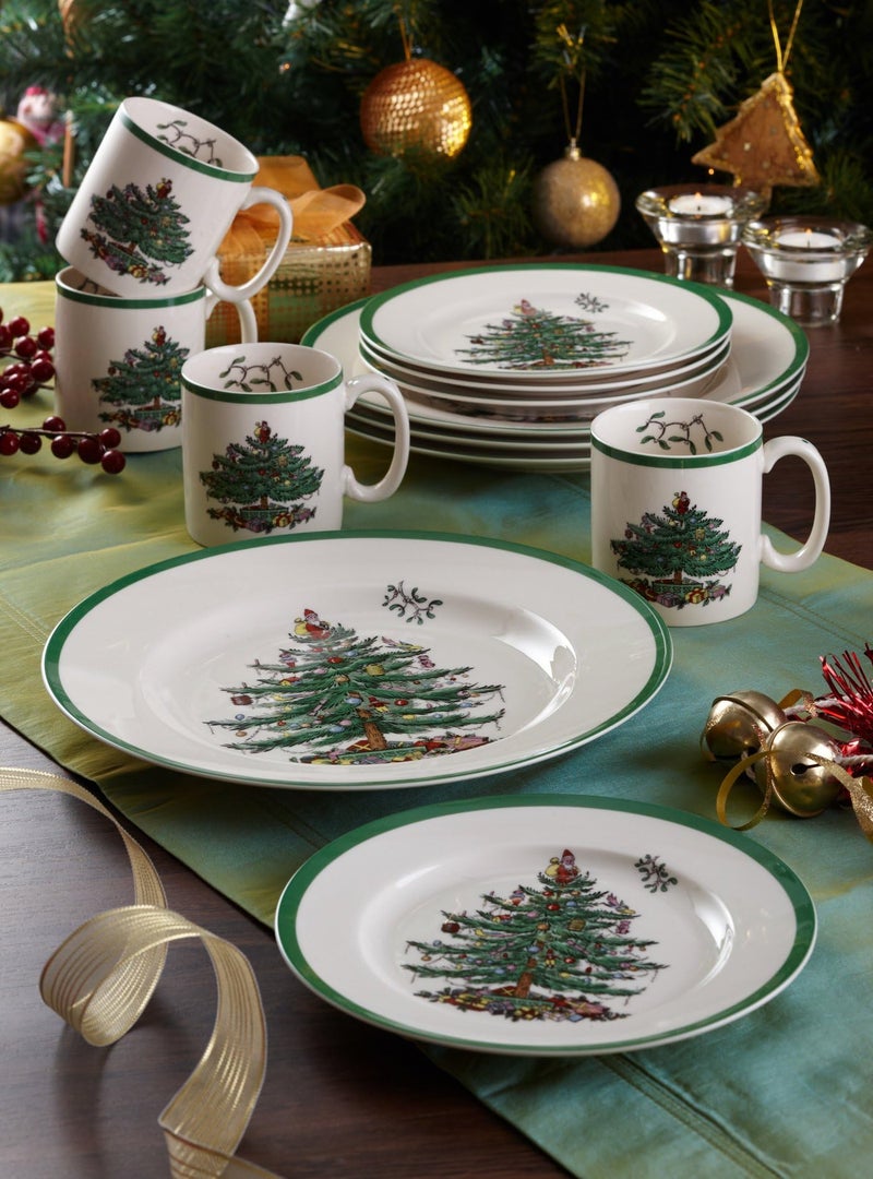 Spode Christmas Tree 4-Piece Dinnerware Setting - Fine Earthenware Holiday Tableware - Dishwasher & Microwave Safe, Festive Christmas Plates, Bowls, Mug - Holiday Dining Essentials - Image 3