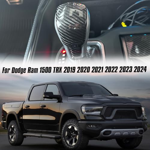 Jogon Carbon Fiber Gear Shift Knob Cover Trim for Dodge Ram 1500 TRX Pickup Off-Road 2019 2020 2021 2022 2023 2024 Center Console Shifter Head Sticker (Glossy CF) - Image 3
