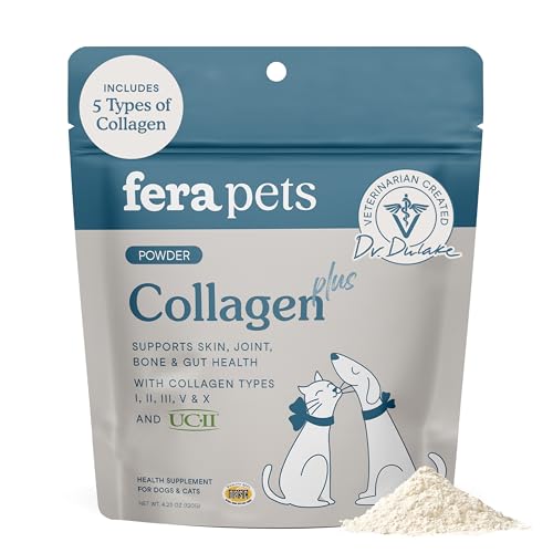 Fera Pets Cat & Dog Collagen Powder - 5 Types of Collagen + Clinically Studied UC-II® - Bone, Gut, Joint and Skin Supplement - 4.23 oz - Image 1