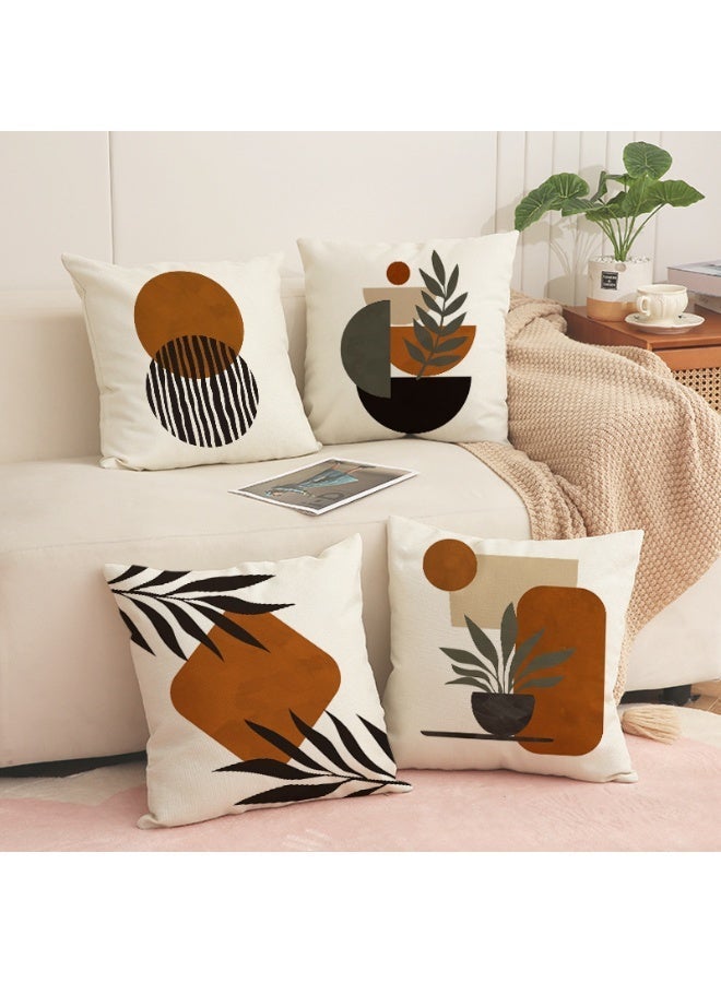 Four-piece cushion cover set, including earth-toned abstract decorative sofa pillowcases (45cm x 45cm), suitable for living room sofas, car sofas, and bed pillowcases (18x18 inches). - Image 2