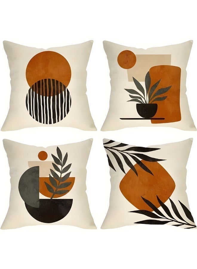 Four-piece cushion cover set, including earth-toned abstract decorative sofa pillowcases (45cm x 45cm), suitable for living room sofas, car sofas, and bed pillowcases (18x18 inches). - Image 3