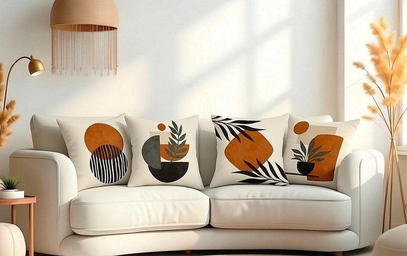 Four-piece cushion cover set, including earth-toned abstract decorative sofa pillowcases (45cm x 45cm), suitable for living room sofas, car sofas, and bed pillowcases (18x18 inches). - Image 1