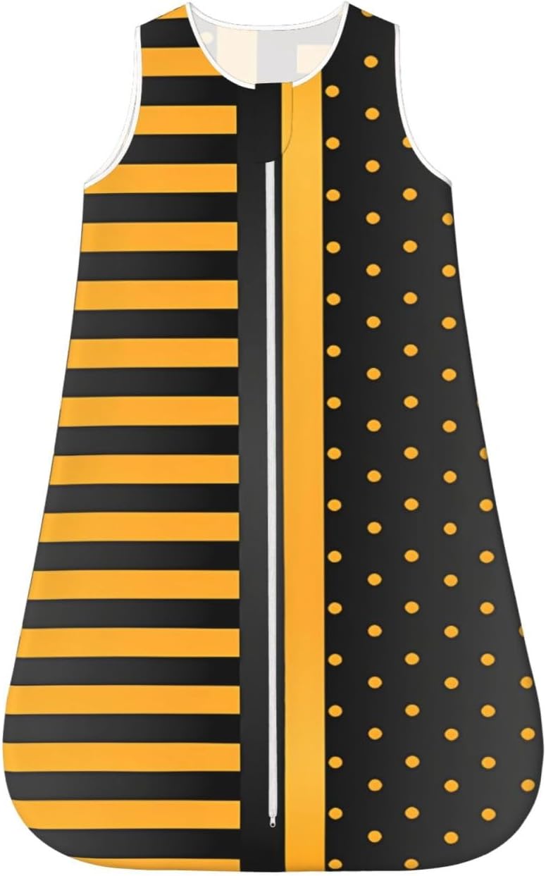 Golden Yellow Polka Dots and Black Baby Wearable Blanket Infant Boys Girls Sleeping Bags for Newborn Medium - Image 1