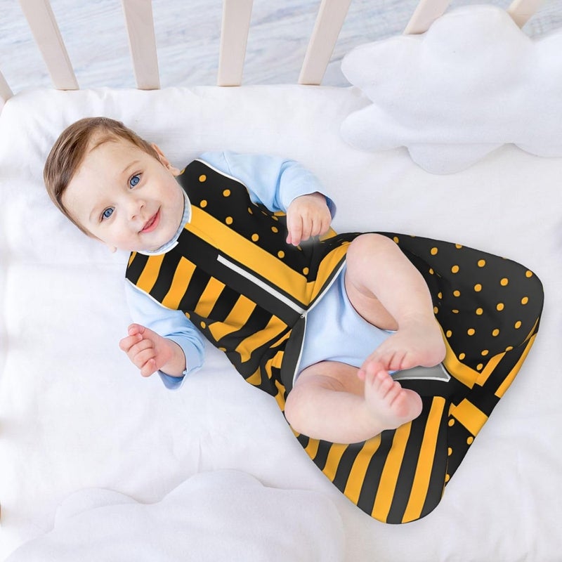 Golden Yellow Polka Dots and Black Baby Wearable Blanket Infant Boys Girls Sleeping Bags for Newborn Medium - Image 3