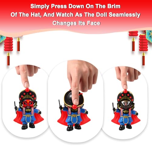 YUE MOTION Sichuan Opera Face Changing Doll -3 Pack-Mask Shifting Puppet Decoration - Bian Lian Plastic Decorative Ornament Toys with 4 Unique Faces - Fidget Toys for Christmas Stocking Stuffer - Image 4