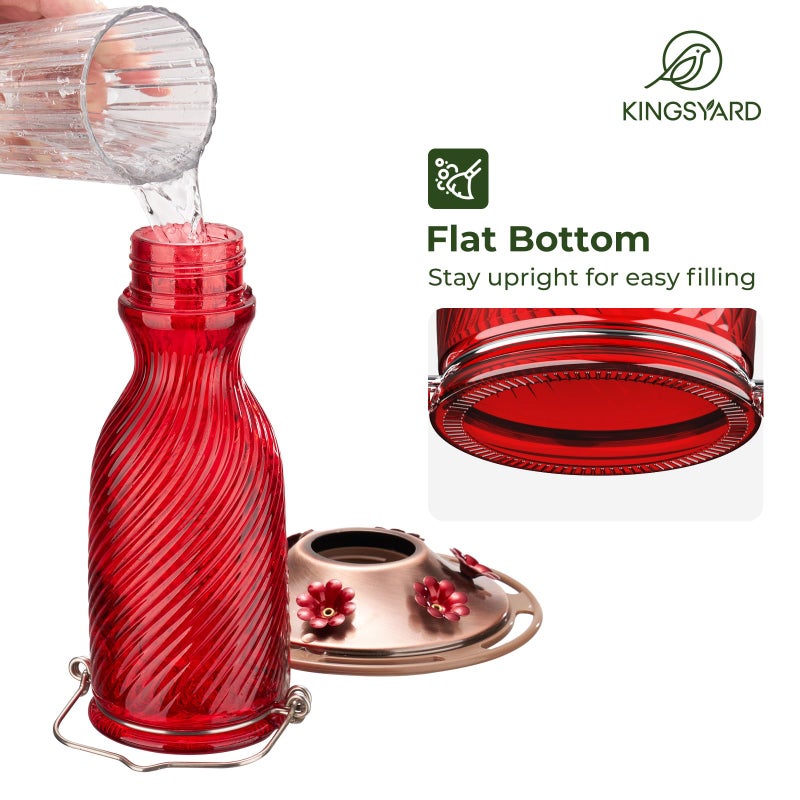 Kingsyard Glass Hummingbird Feeders for Outdoors, 24 oz Hummingbird Nectar Feeder for Garden Decorations with 6 Feeding Ports, Ant Moat Included, Gifts for Women Mom, Easy to Clean & Refill, Red - Image 4
