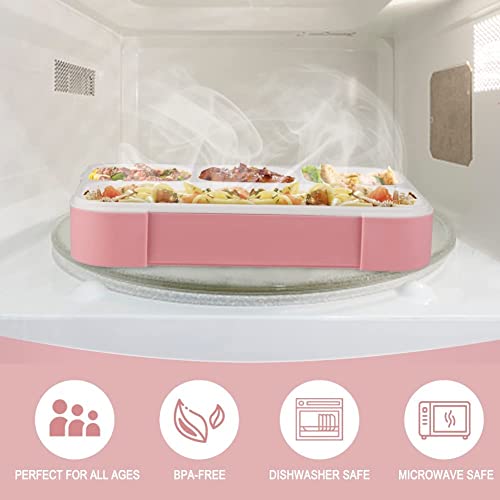 SILENCIO 4 Compartment Leak Proof Lunch Box with Spoon - Pink - Image 4
