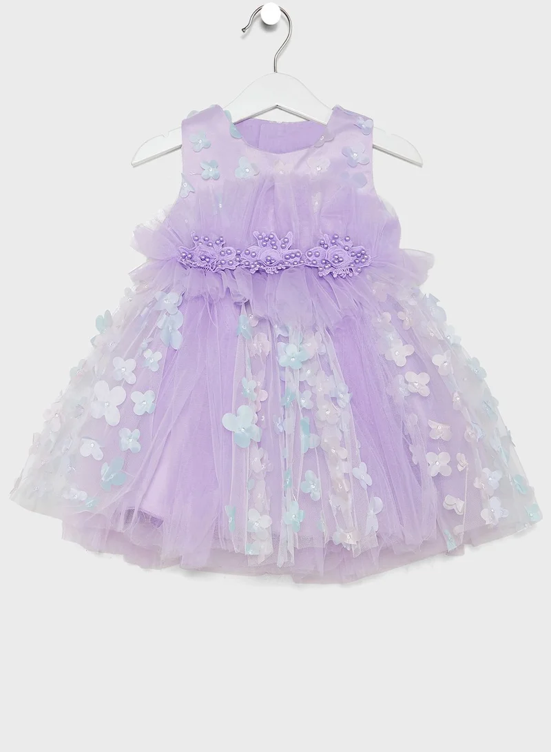 Pinata Girls Evening Wear Ruffled Dress With 3D Flowers All Over