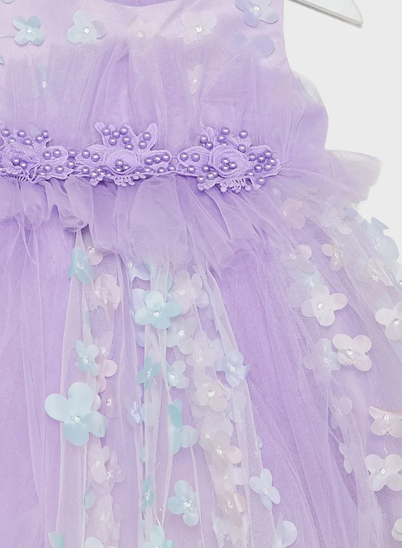 Pinata Girls Evening Wear Ruffled Dress With 3D Flowers All Over