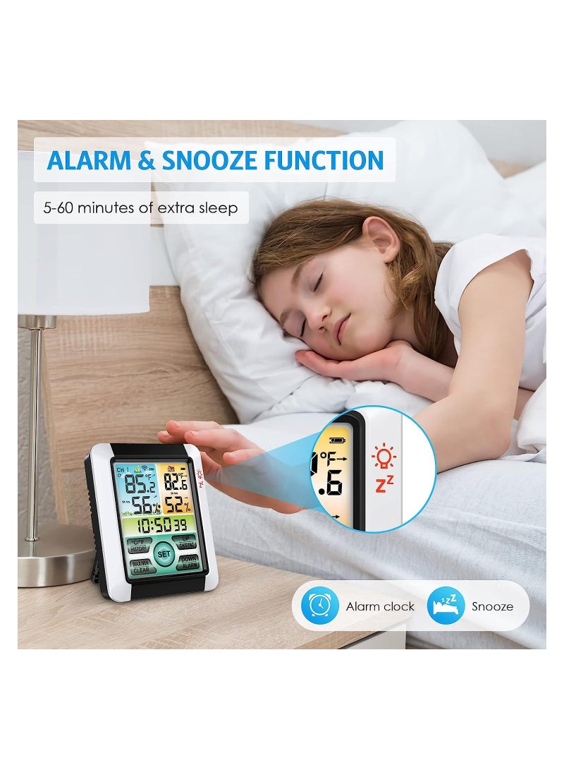 SYOSI Indoor Outdoor Thermometer, Wireless Weather Station with Remote Sensor, 4'' Color LCD Display Digital Hygrometer Temperature Humidity Monitor, Touchscreen, Alarm Clock for Patio, Home, Room - Image 2