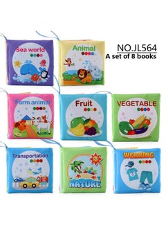 Generic SOURCE Manufacturer Baby Cloth Book Early Education Toys 4 Pages 8 Sides English Animal Character Food Baby Cloth Book Suit-Color:4 Pages, 8 Sides, Different Models, 8 Books, A Set Of 204.8g  - Image 1