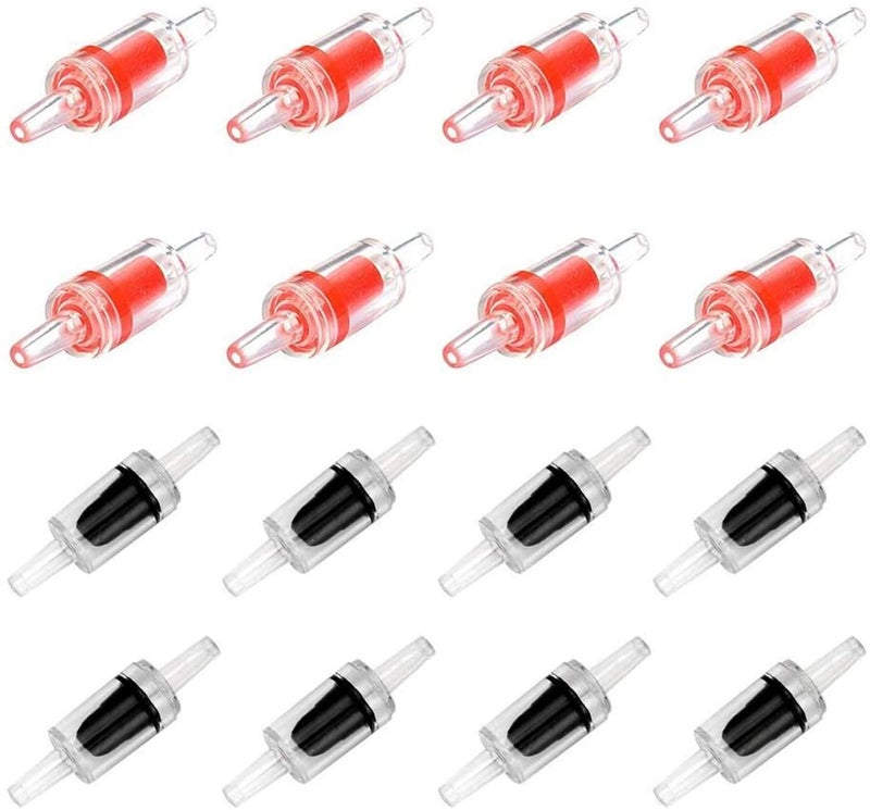 Meridian Buspoll Aquarium Air Pump Check Valves – 16 Plastic One‑Way Non‑Return Valves, Black/Red, Fits Air Line Tubing - Image 1