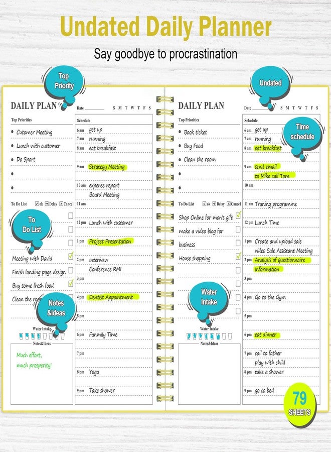 Asten To Do List Notebook - Daily Planner with Hourly Schedules, Spiral Binding, Inner Pocket, 8.3"x 5.8" (Yellow) - Undated, Suitable for Men, Women & ADHD, Work Planner - Image 2
