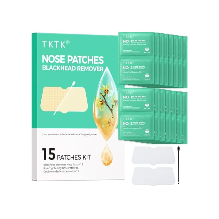 TKTK Blackhead Nose Patches, Gentle 3-Step Nose Strips, Painless Melting Blackhead Remover and Whitehead Pore Strips, Deep Pore Cleansing for All Skin Types (15 Pcs)