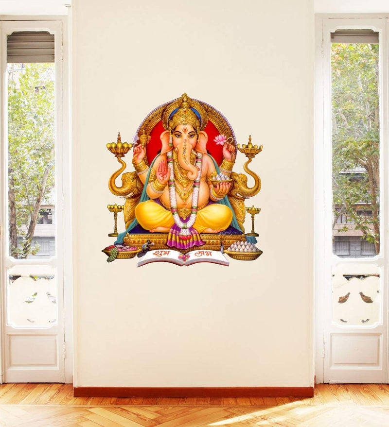 DecorVilla Decor Villa PVC Vinyl Ganeshji 3D Wall Sticker JUST Peel Stick New Modern Art Trendy Wall Stickers for Home Decoration Living RoomOffice Bedroom etc Size 58 CM X 50 CM Multicolor - Image 1