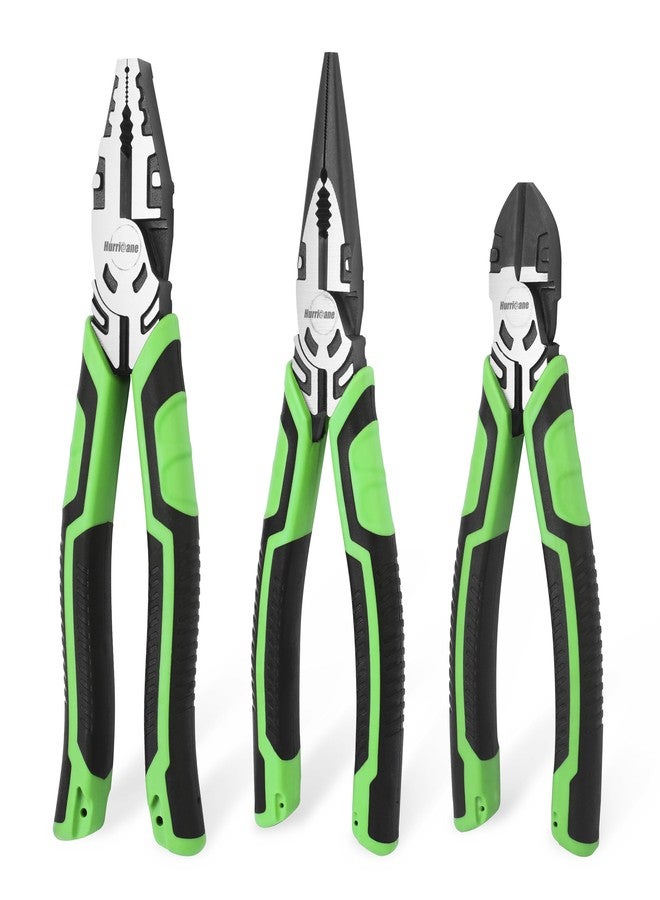 HURRICANE 3 Pieces Pliers Set, Heavy-duty Pliers Set, with 8 Inch Linesman pliers, 8 Inch Needle Nose pliers and 6 Inch Diagonal Cutting pliers for Basic Repair - Image 1