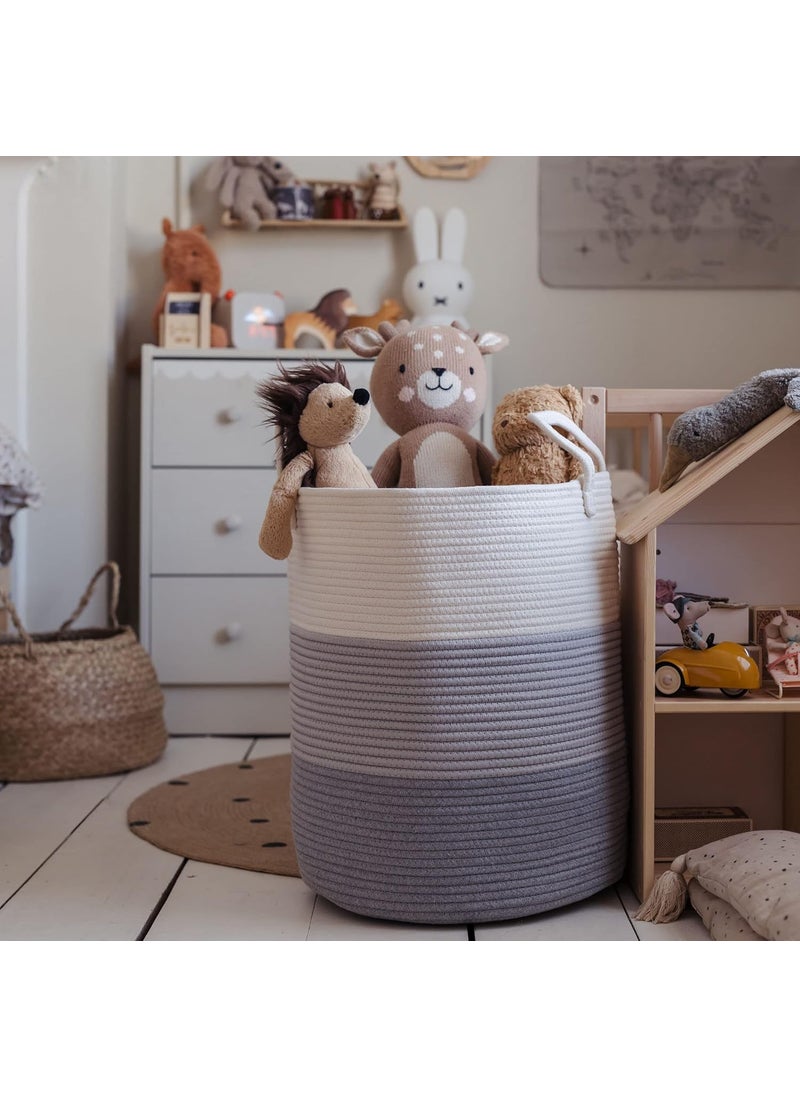 OrganiHaus OrganiHaus Cotton Rope Basket in Grey | 15"x18" Grey Storage Basket with Long Handles | Decorative Blanket Basket for Living Room, Laundry and Nusery Decor  - Image 4