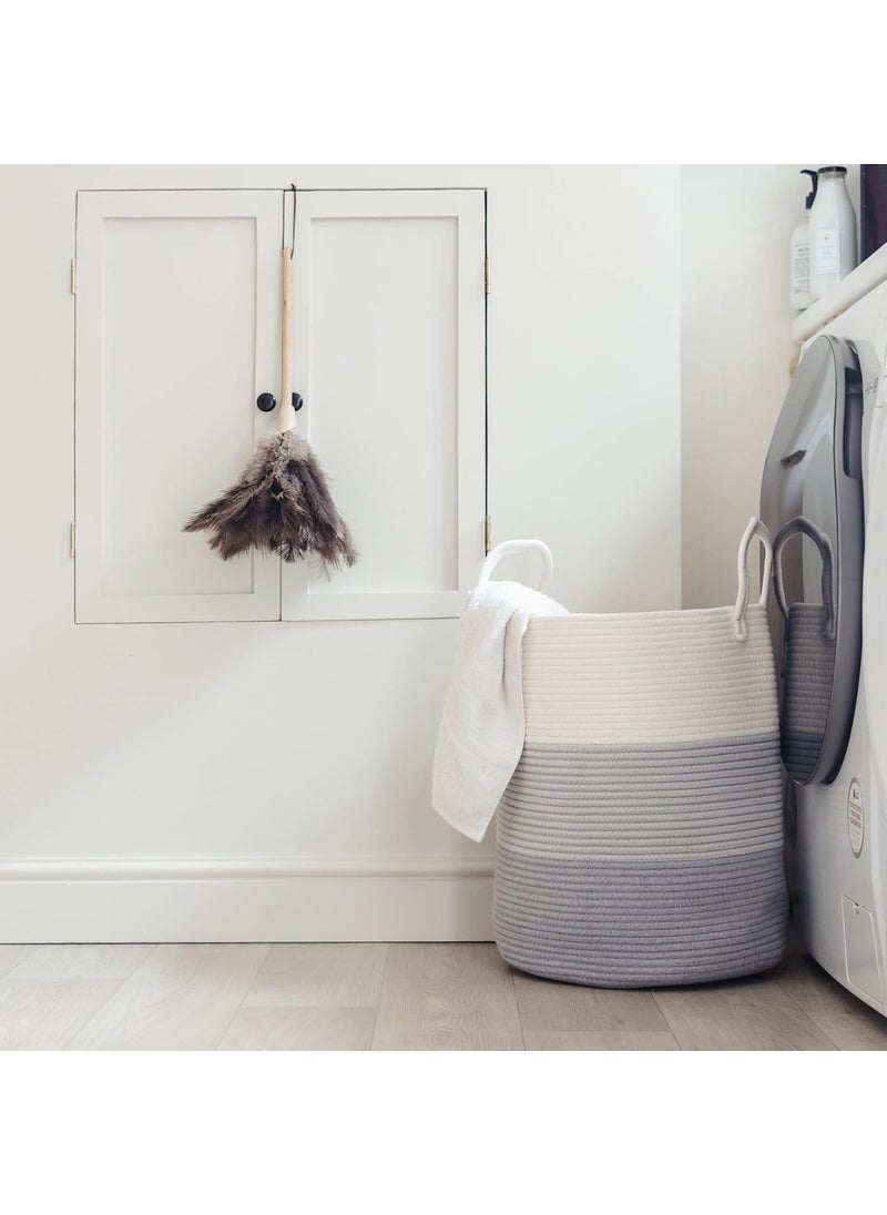 OrganiHaus OrganiHaus Cotton Rope Basket in Grey | 15"x18" Grey Storage Basket with Long Handles | Decorative Blanket Basket for Living Room, Laundry and Nusery Decor  - Image 5