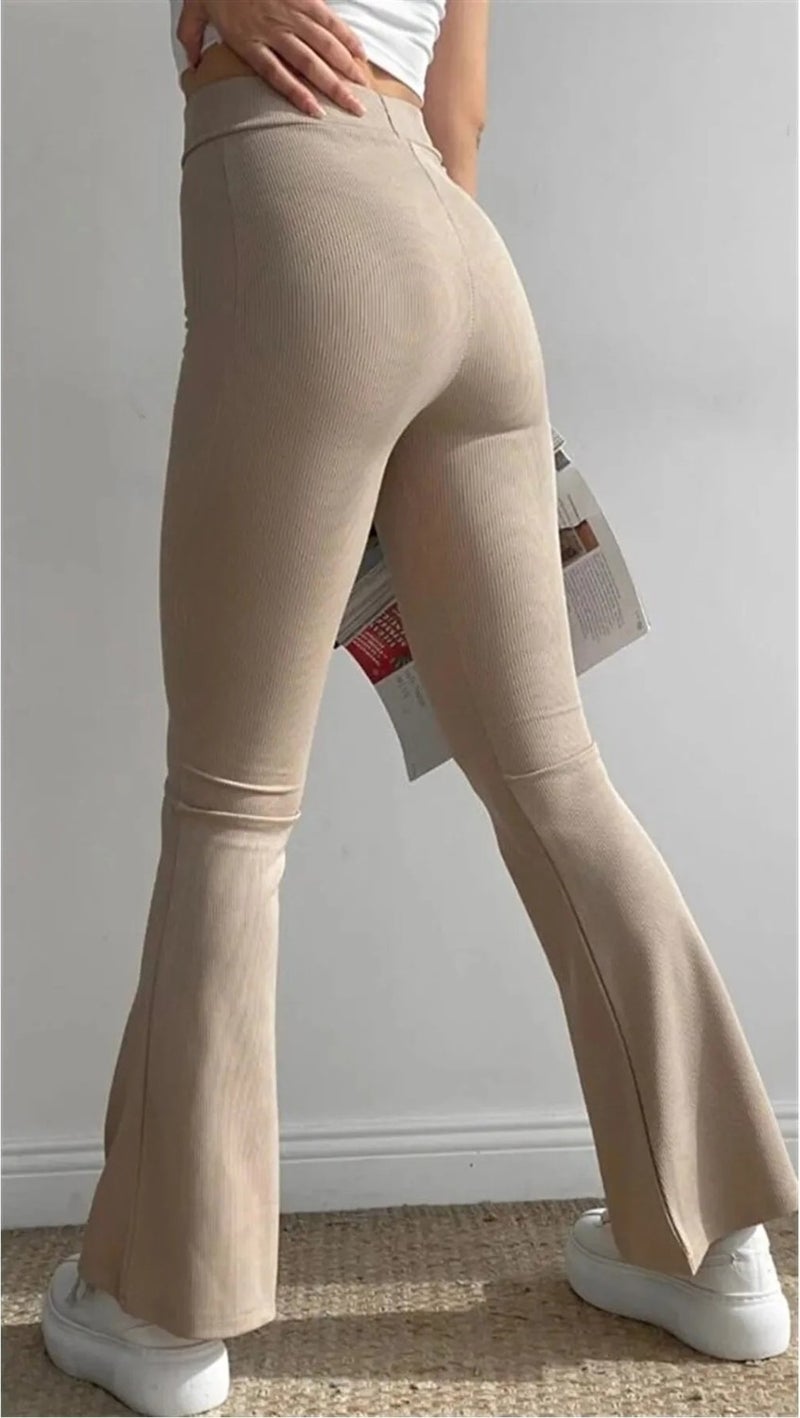 High Waist Slimming Fleece Lined Winter Ribbed Spanish Leggings Trousers