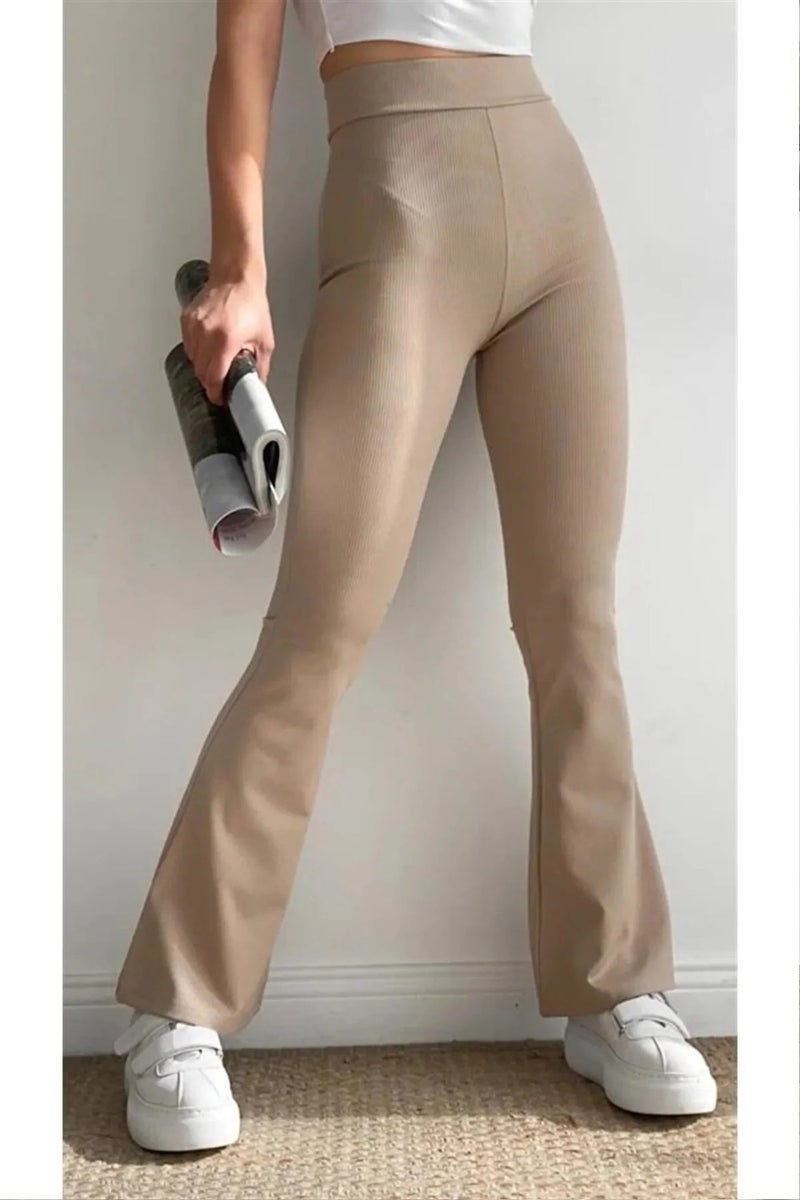 High Waist Slimming Fleece Lined Winter Ribbed Spanish Leggings Trousers