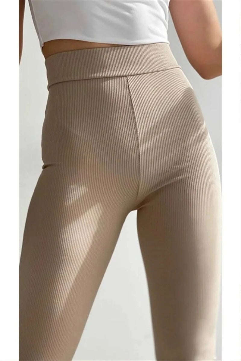 High Waist Slimming Fleece Lined Winter Ribbed Spanish Leggings Trousers