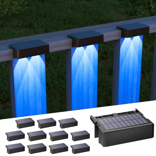VOLISUN Solar Deck Lights 12 Pack Warm White Cool White and RGB Color Glow LED Large Size Lamp IP65 Waterproof Solar Fence Lights Outdoor for Step Patio Fence Railing Wall Stairs - Image 1