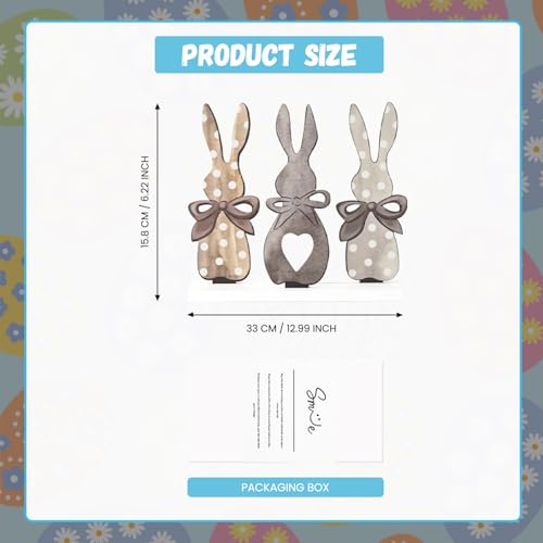 Sm:)e Smile Easter Bunny Trio Wooden Decor, Rustic 3-Bunny Silhouette Sign with Bows & Heart Detail for Spring Tiered Tray Decor - Image 2