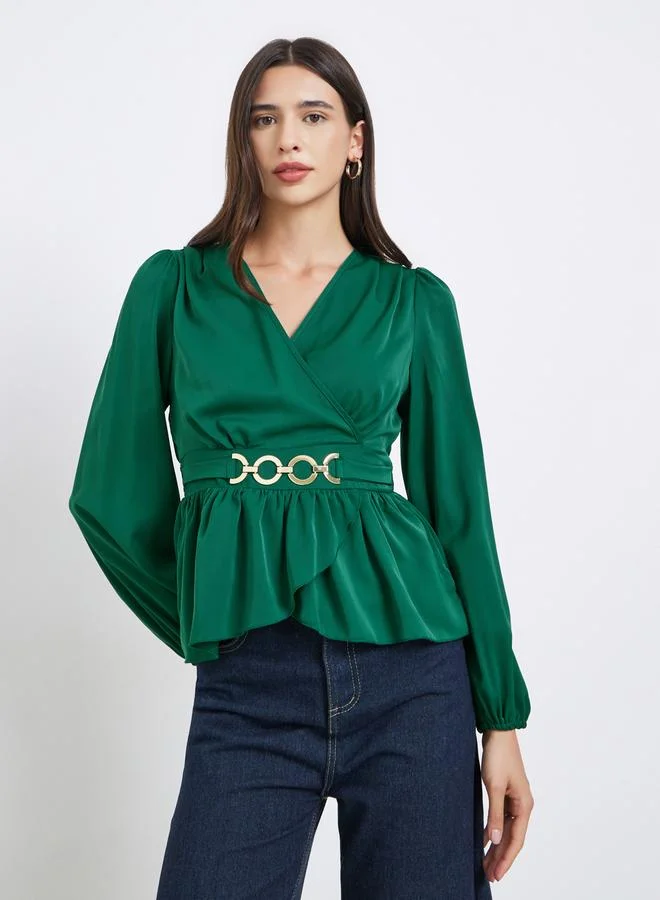 تايك تو بلوزة بنمط لف وأكمام منفوخة