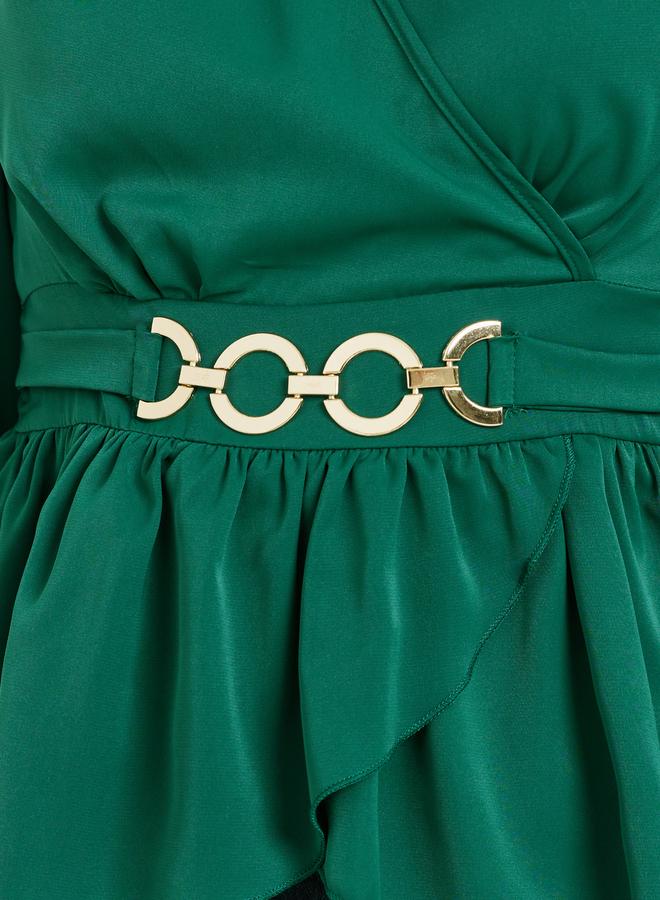 Take Two Emerald Green Puff Sleeve Wrap To - Image 3
