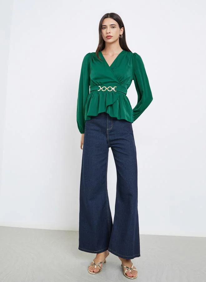 تايك تو بلوزة بنمط لف وأكمام منفوخة