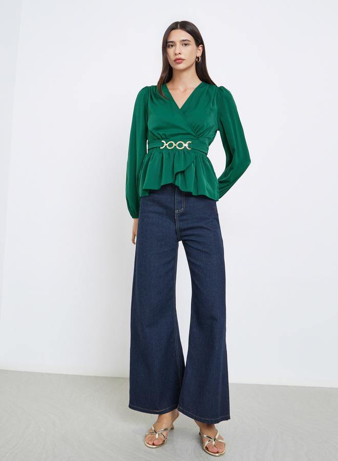 Take Two Emerald Green Puff Sleeve Wrap To - Image 2