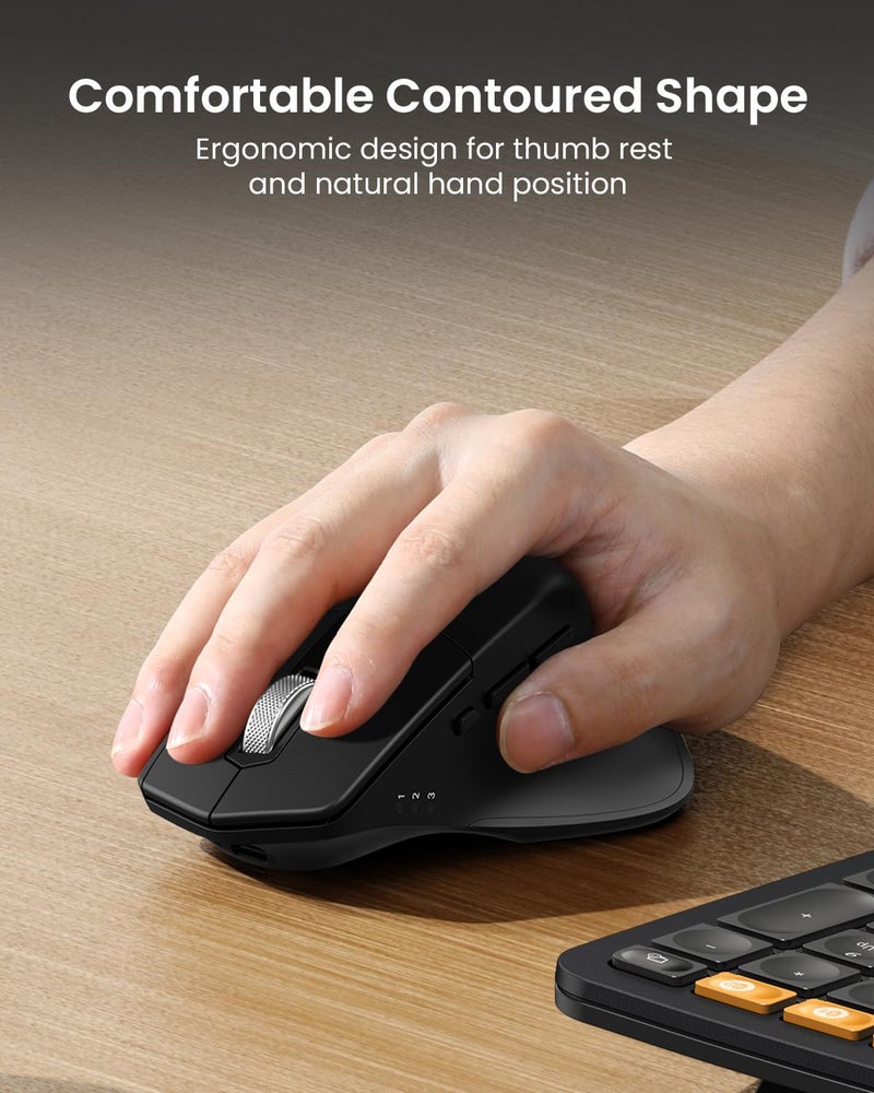 ProtoArc Ergonomic Wireless Keyboard Mouse, EKM01 Plus Full Size Ergo Bluetooth Keyboard Mouse Combo, Split Design, Wrist Rest, Multi-Device, Rechargeable, for Windows/Mac OS - Black - Image 5