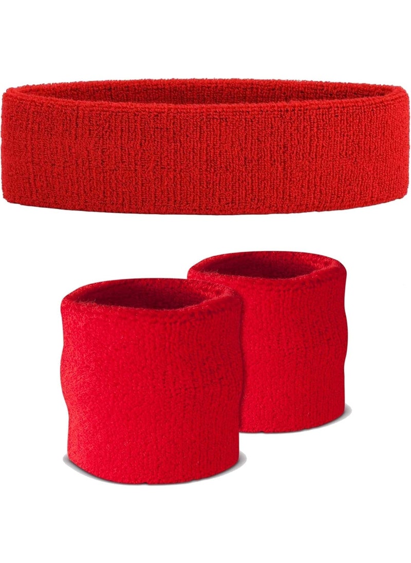 Generic Red Sweatbands, Sports Elastic Terry Cloth Headbands, Moisturizing Hair Bands, Suitable for Head and Hands, Exercise, Running, Tennis for Men and Women 