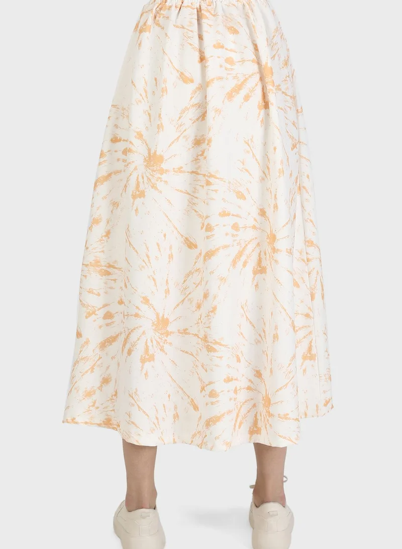 Benin by modanisa Button Detail Printed Skirt