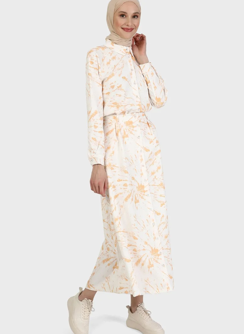 Benin by modanisa Button Detail Printed Skirt