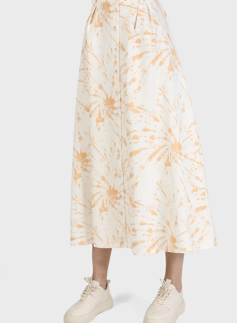 Benin by modanisa Button Detail Printed Skirt