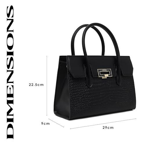 Akiki London Women's Camden Satchel Handbag|Dual Strap|Front and Back Snap Compartment|Croco Texture|Premium Metal Finish Handbag for Women - Image 3
