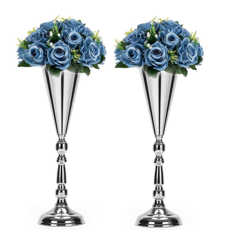 Tabletop Metal Wedding Flower Trumpet Vase Table Decorative GoldSilver Candlestick Holders Flower Vase Stand Wedding Road Lead Tall Flower Holders